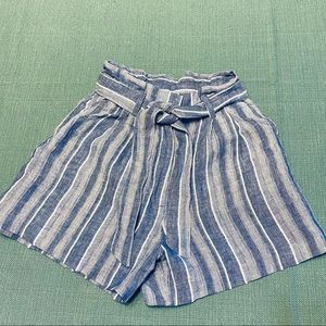 Women’s H&M Striped Linen Shorts with Tie Belt, NWOT, 0